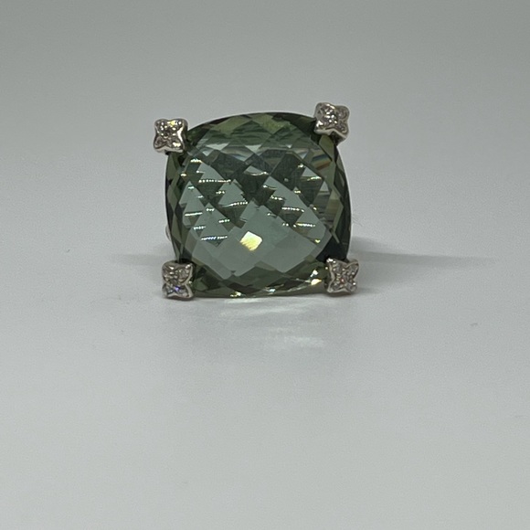 David Yurman Cushion On Point ring in silver, diamonds and prasiolite - Picture 12 of 13